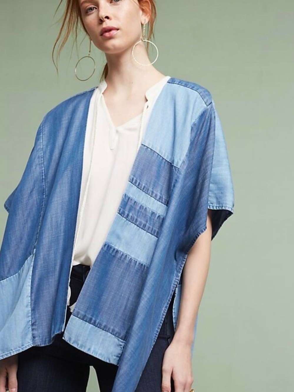Cloth & Stone Denim Patchwork Open Drape One Size
